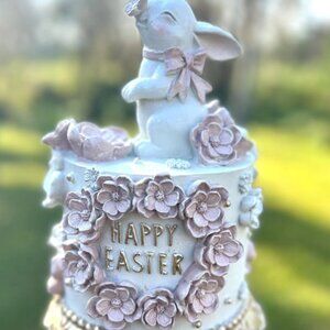 Regency 12.5 Inch Resin Happy Easter Spring Cake With Adorable Bunny Decoration